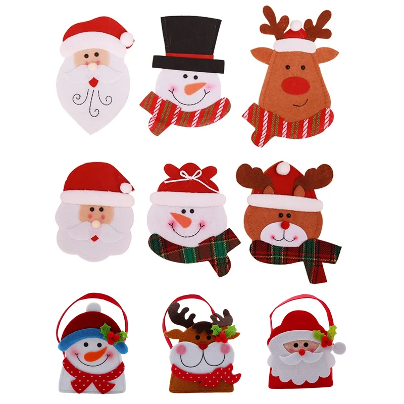 

Christmas Cutlery Bag Dinner Tableware Holder Pocket,Xmas Decoration Snowman Santa Elf Reindeer Holiday Ornaments
