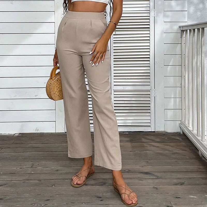 【JENNER】Summer 2022 fashion cotton and linen pants high waist solid color nine points straight pants women
【JENNER】Summer 2022 fashion cotton and linen pants high waist solid color nine points straight pants women