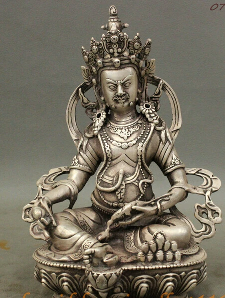 

decoration bronze factory outlets Tibet Silver 8 Chinese Tibetan Buddhism Silver Wealth God Yellow Jambhala Buddha Lotus Statue