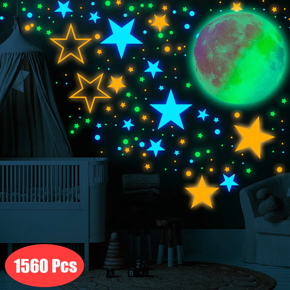 1560pcs Luminous Green Light Blue Light Orange Light Moon and Stars Wall Stickers for Kids Room Glow in the Dark Stickers Decor
1560pcs Luminous Green Light Blue Light Orange Light Moon and Stars Wall Stickers for Kids Room Glow in the Dark Stickers Decor