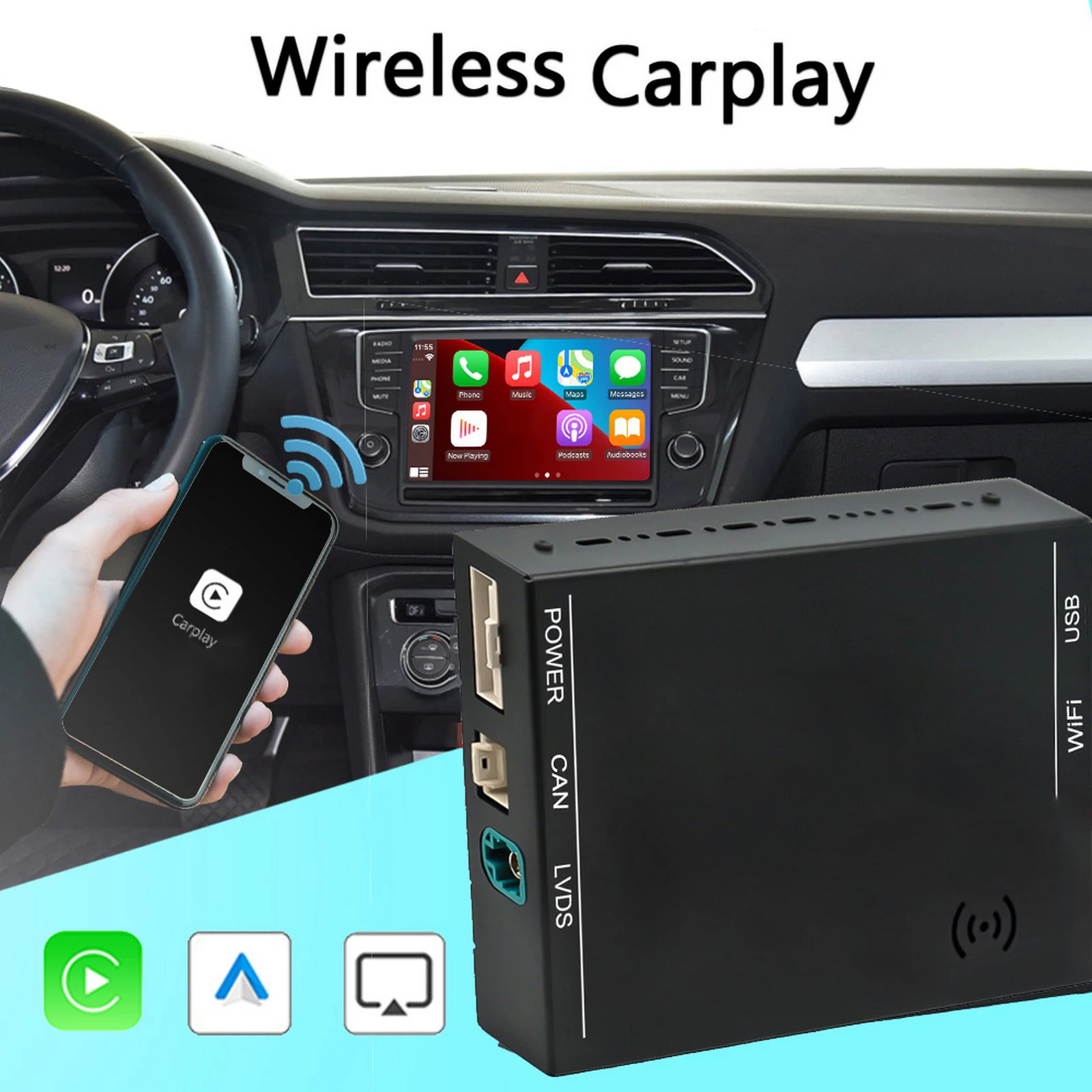 Wireless CarPlay OEM Screen Upgrade Decoder Box Android Auto Mirror Link fit for MIB1/MIB2 Platform for Golf 7 Tiguan
Wireless CarPlay OEM Screen Upgrade Decoder Box Android Auto Mirror Link fit for MIB1/MIB2 Platform for Golf 7 Tiguan