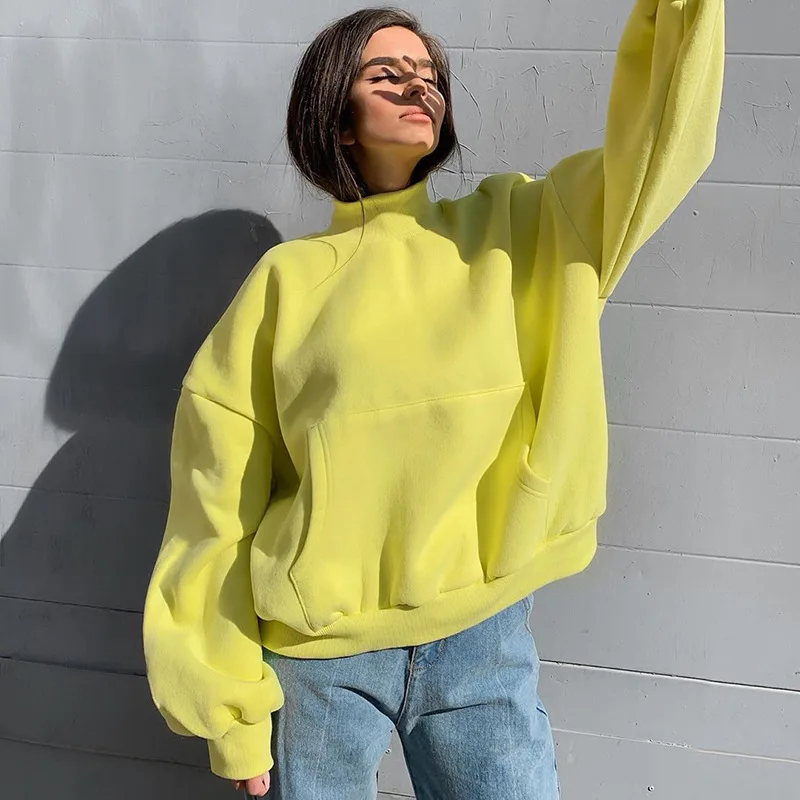 Sweet Candy Color Sweatshirt Loose High Collar Casual All-match Solid Color Top New Ladies Autumn Spring Fashion Street Clothing
Sweet Candy Color Sweatshirt Loose High Collar Casual All-match Solid Color Top New Ladies Autumn Spring Fashion Street Clothing