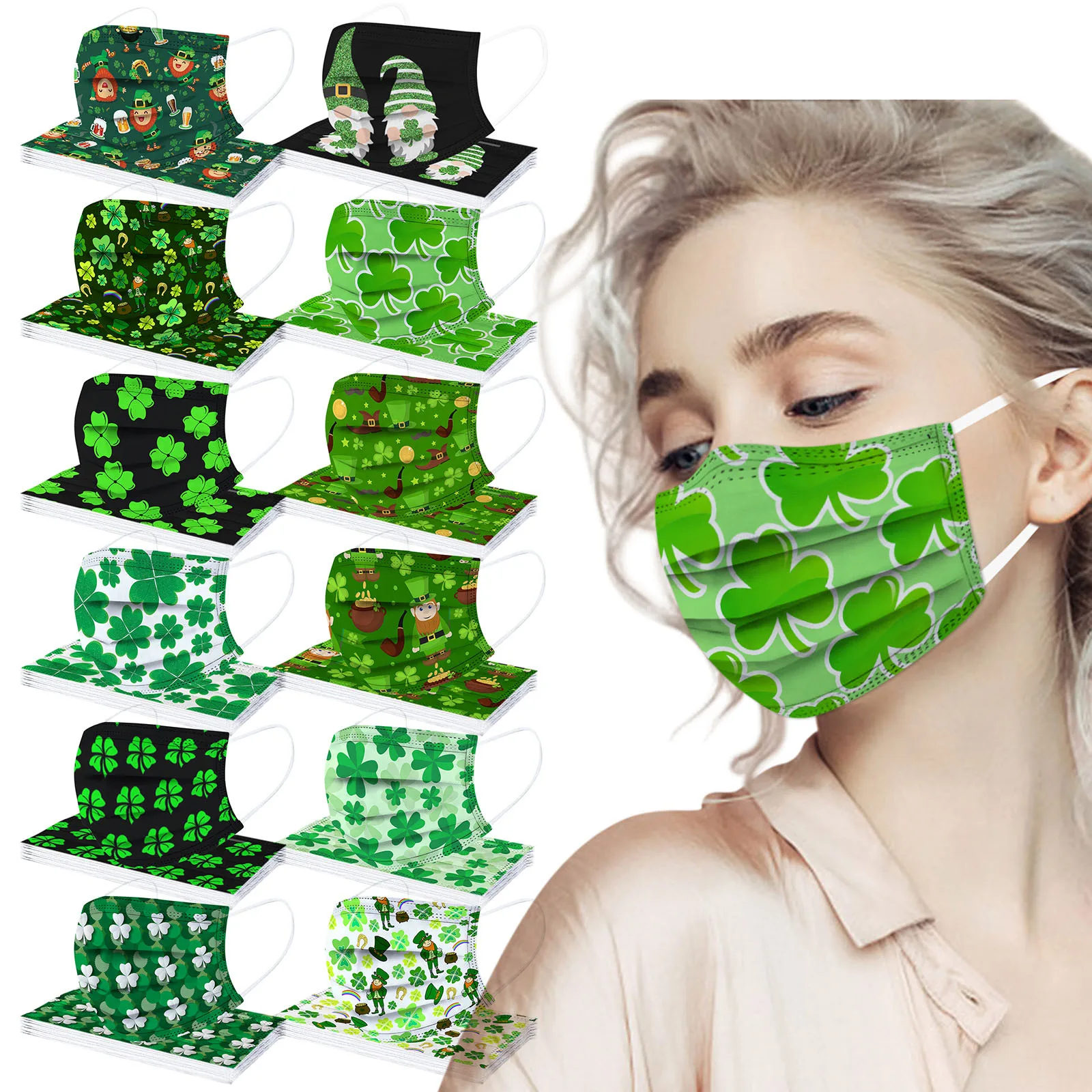 

10pc Disposable Adult Mask St. Patrick's Day Mask Mouth Cover 3ply Ear Loop Mask Mascarillas Desechable Masque Halloween Cosplay