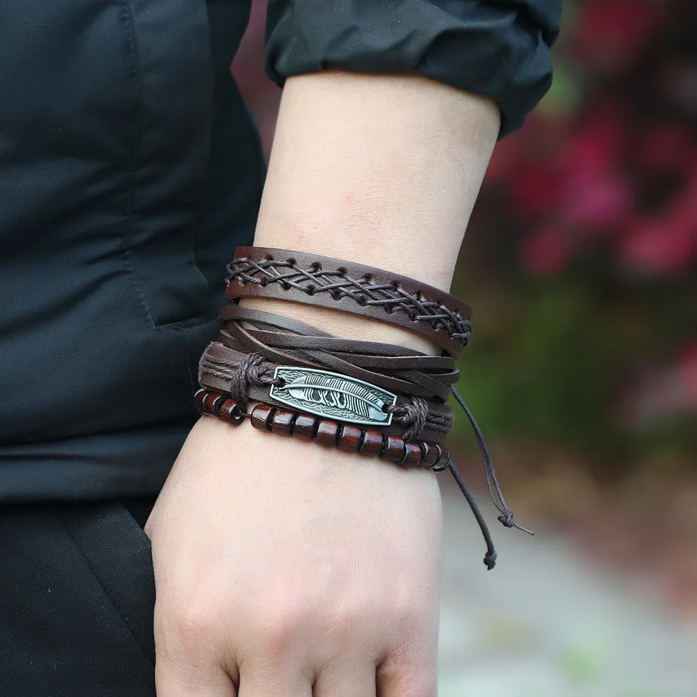 Retro Woven Men's Leather Bracelet Vintage Jewelry Diy Combination Suit Braided Rope Chain Feather Bracelet Accessories
Retro Woven Men's Leather Bracelet Vintage Jewelry Diy Combination Suit Braided Rope Chain Feather Bracelet Accessories