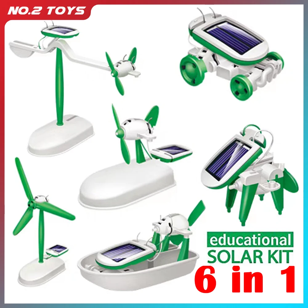 6 in 1 DIY Solar Power Robot Kit Assemble Gadget Airplane Boat Car Train Model Science Gift Toys for Boy Kids Educational Games
6 in 1 DIY Solar Power Robot Kit Assemble Gadget Airplane Boat Car Train Model Science Gift Toys for Boy Kids Educational Games