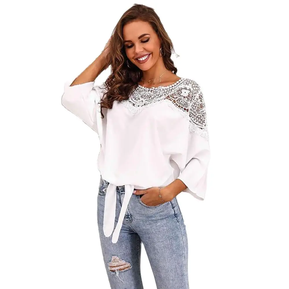 2021 New Good Quality Fashion Hot Selling Women's One-Piece Collar Lace Stitching Loose Tie Three-Quarter Sleeve T-Shirt
2021 New Good Quality Fashion Hot Selling Women's One-Piece Collar Lace Stitching Loose Tie Three-Quarter Sleeve T-Shirt