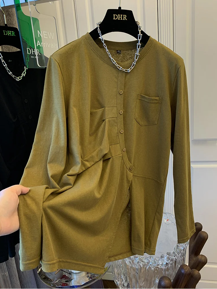 Женская рубашка с длинным рукавом SuperAen, осенняя рубашка с разрезом и диагональной пряжкой, 2022 
Женская рубашка с длинным рукавом SuperAen, осенняя рубашка с разрезом и диагональной пряжкой, 2022