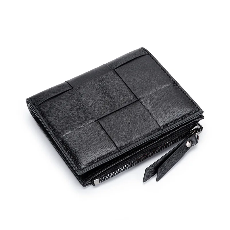 

100%Genuine Leather Womens Wallets and Purses Hand Woven Fold Coin Money Bags 2022 New Fashion Card Holder Clutch Zipper Purse