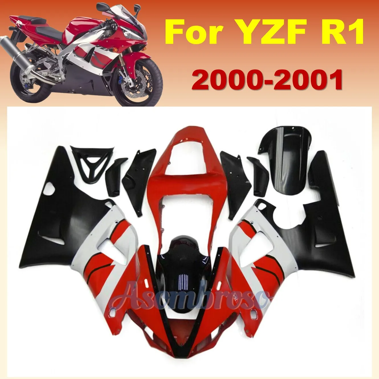 Мотоциклы для Yamaha YZF R1 2000 2001 лет carenado YZF1000 ABS пластиковый комплект обтекателей