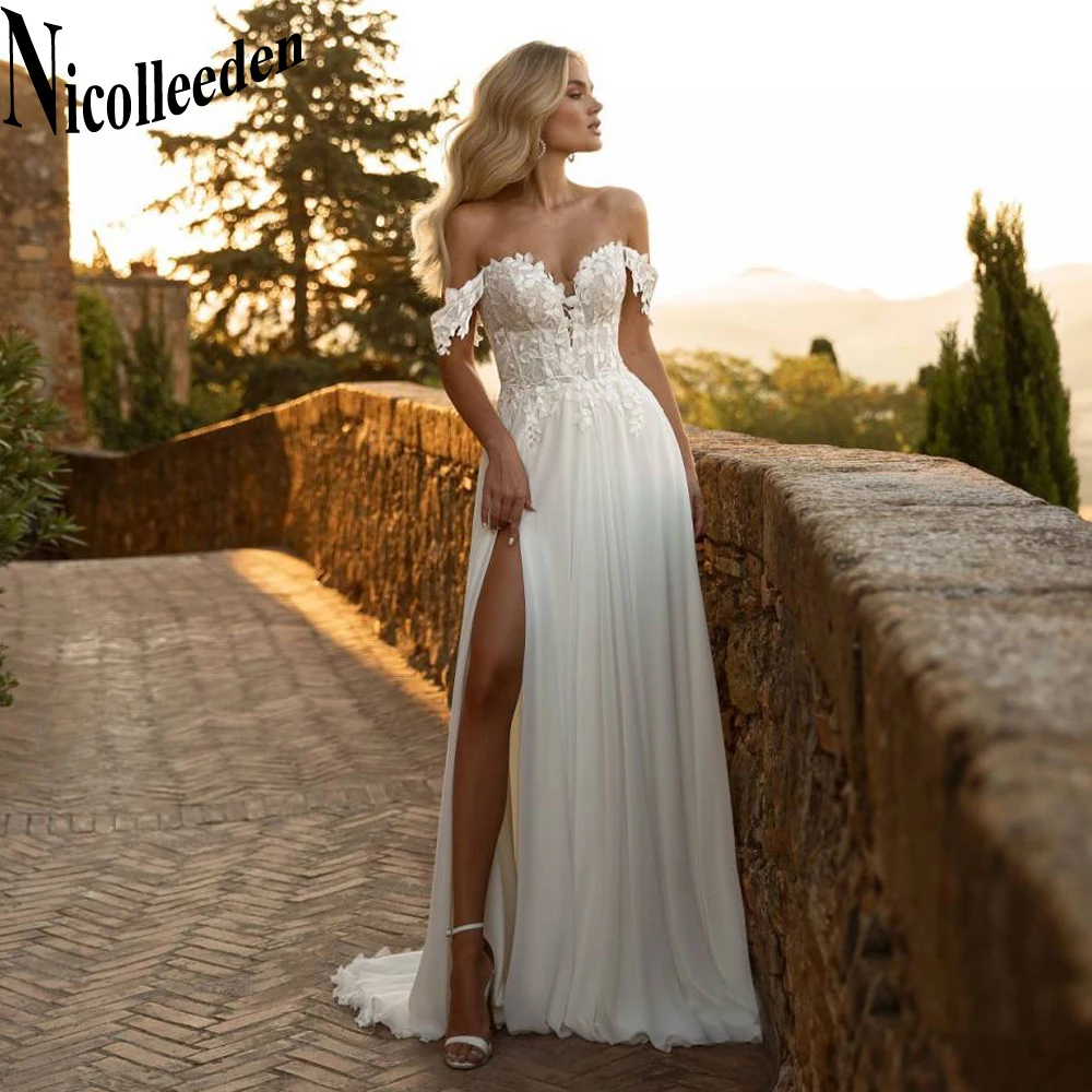 Nicolle Simple Chiffon Wedding Dresses For Women Backless Off The Shoulder Lace Appliques Sweetheart Court Train Customised
Nicolle Simple Chiffon Wedding Dresses For Women Backless Off The Shoulder Lace Appliques Sweetheart Court Train Customised