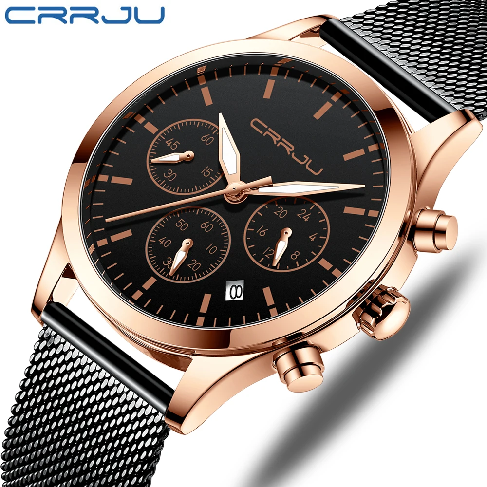 

CRRJU 2022 New Multifunctional Six Needle Men's Watch Leisure Business Fashion Personalized Watch Men's Plexiglass Mirror Watch