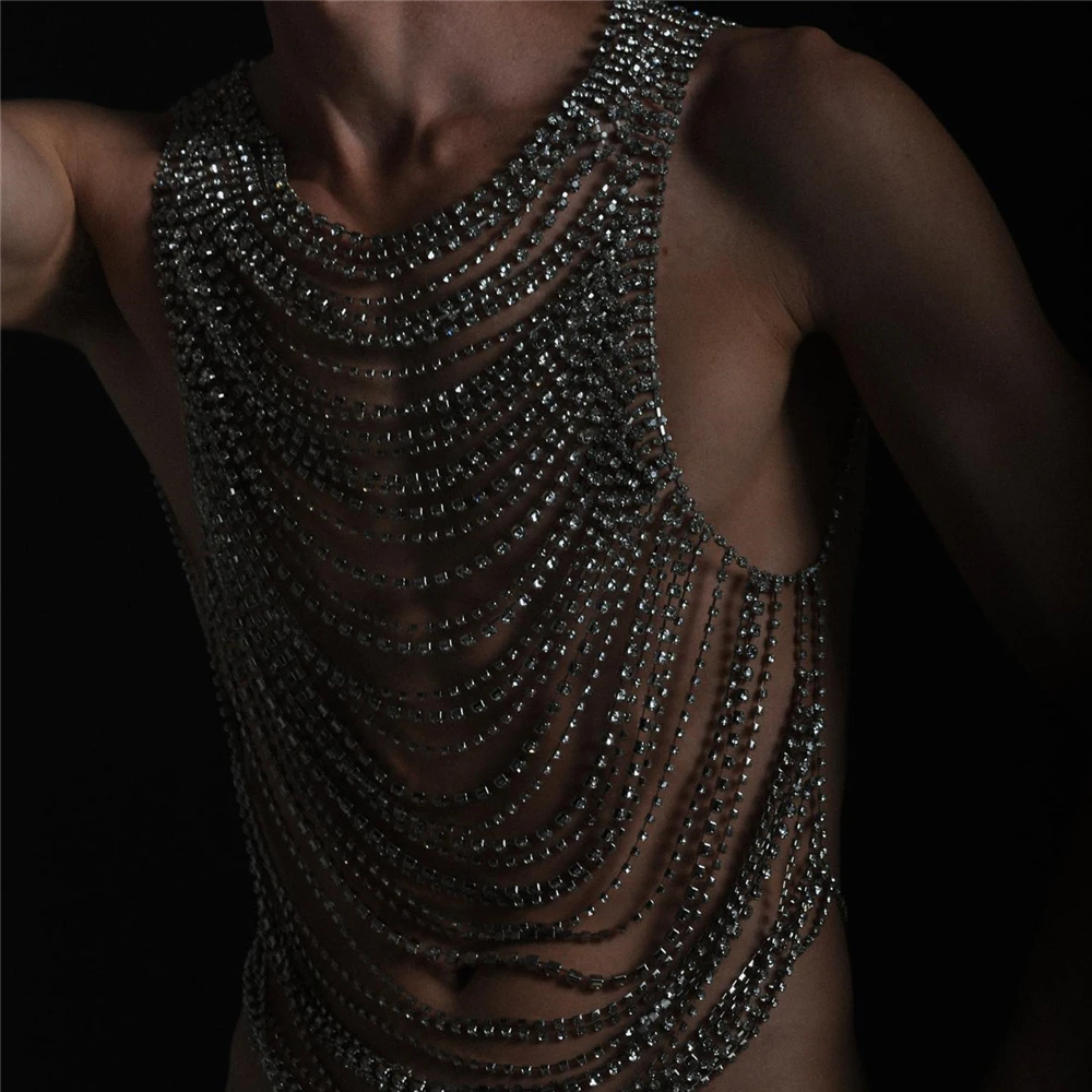 

2022 Luxury Rhinestone Nightclub Exaggerated Body Jewelry Fringe Sexy Crystal Top Body Apparel Ladies Body Chain Accessories