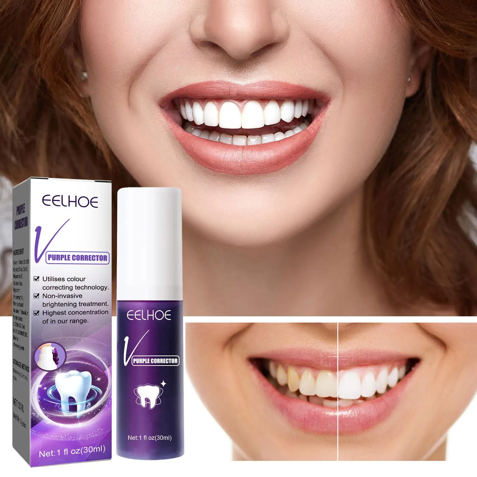 

V34 корректор зубной пасты фиолетового цвета эффективная чистка зубов полости рта 30 мл отбеливающий крем продукт зубная паста мусс отбеливающий M5O8