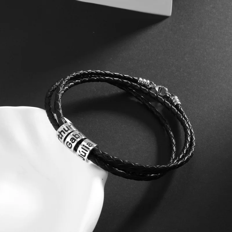 Customized stainless steel bead leather bracelet Personalized men's bracelet as a gift for father and boyfriend
Customized stainless steel bead leather bracelet Personalized men's bracelet as a gift for father and boyfriend