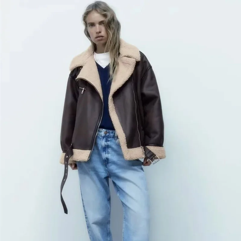 Autumn Winter Woman Faux Suede Patchwork Lambswool Jacket Warm Long Sleeve Belt Jackets Loose Zipper Outerwear Top
Autumn Winter Woman Faux Suede Patchwork Lambswool Jacket Warm Long Sleeve Belt Jackets Loose Zipper Outerwear Top