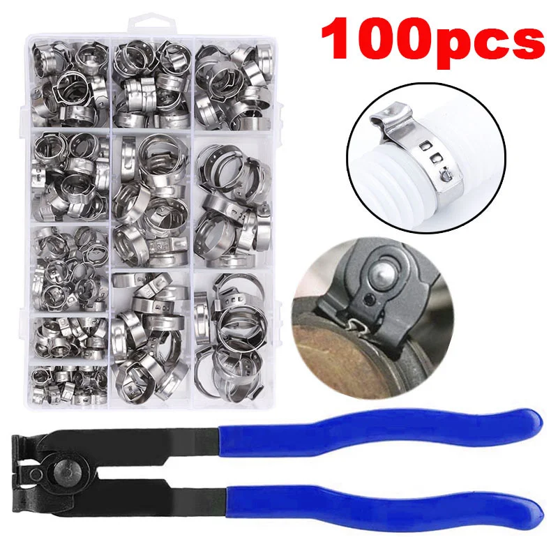 100pcs Metal Pipe Hose Clamps Pliers 5.8-23.5mm 304 Single Ear Stepless Pipe Clamp Cinch Clamp Rings Manual Tools
100pcs Metal Pipe Hose Clamps Pliers 5.8-23.5mm 304 Single Ear Stepless Pipe Clamp Cinch Clamp Rings Manual Tools