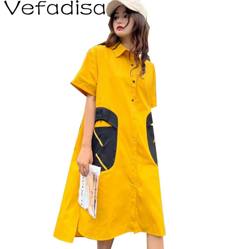 Vefadisa Korean Version Contrasting Colors Shirt Woman 2023 Summer The New Fashion Mid-length Loose Big Pocket Shirt LHX305
Vefadisa Korean Version Contrasting Colors Shirt Woman 2023 Summer The New Fashion Mid-length Loose Big Pocket Shirt LHX305