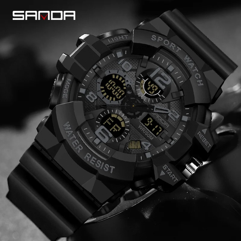 

SANAD Top Brand Luxury Men's Watches Sports Wristwatch 5ATM Waterproof Quartz Watch Men Dual Display Clock Man Relogio Masculino