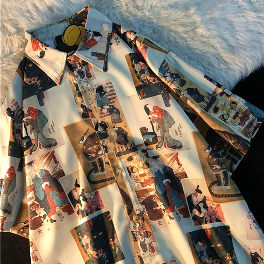 Cool Streetwear Vintage Cat Character Graffiti Men Shirts Summer Beach Kawaii Anime Button Up Shirt Japan Harajuku Casual Tops
Cool Streetwear Vintage Cat Character Graffiti Men Shirts Summer Beach Kawaii Anime Button Up Shirt Japan Harajuku Casual Tops