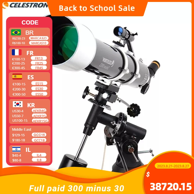 Celestron AstroMaster Deluxe 90 EQ Refractor Astronomical Telescope With EQ2 Equatorial Mount And Steel Tripod
Celestron AstroMaster Deluxe 90 EQ Refractor Astronomical Telescope With EQ2 Equatorial Mount And Steel Tripod