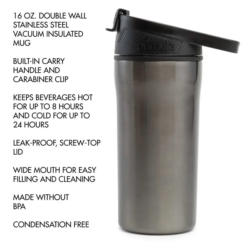 Unique Gunmetal 16 Ounce Thermal Coffee Mug Water Bottle with Multifunction Carabiner Lid
Unique Gunmetal 16 Ounce Thermal Coffee Mug Water Bottle with Multifunction Carabiner Lid