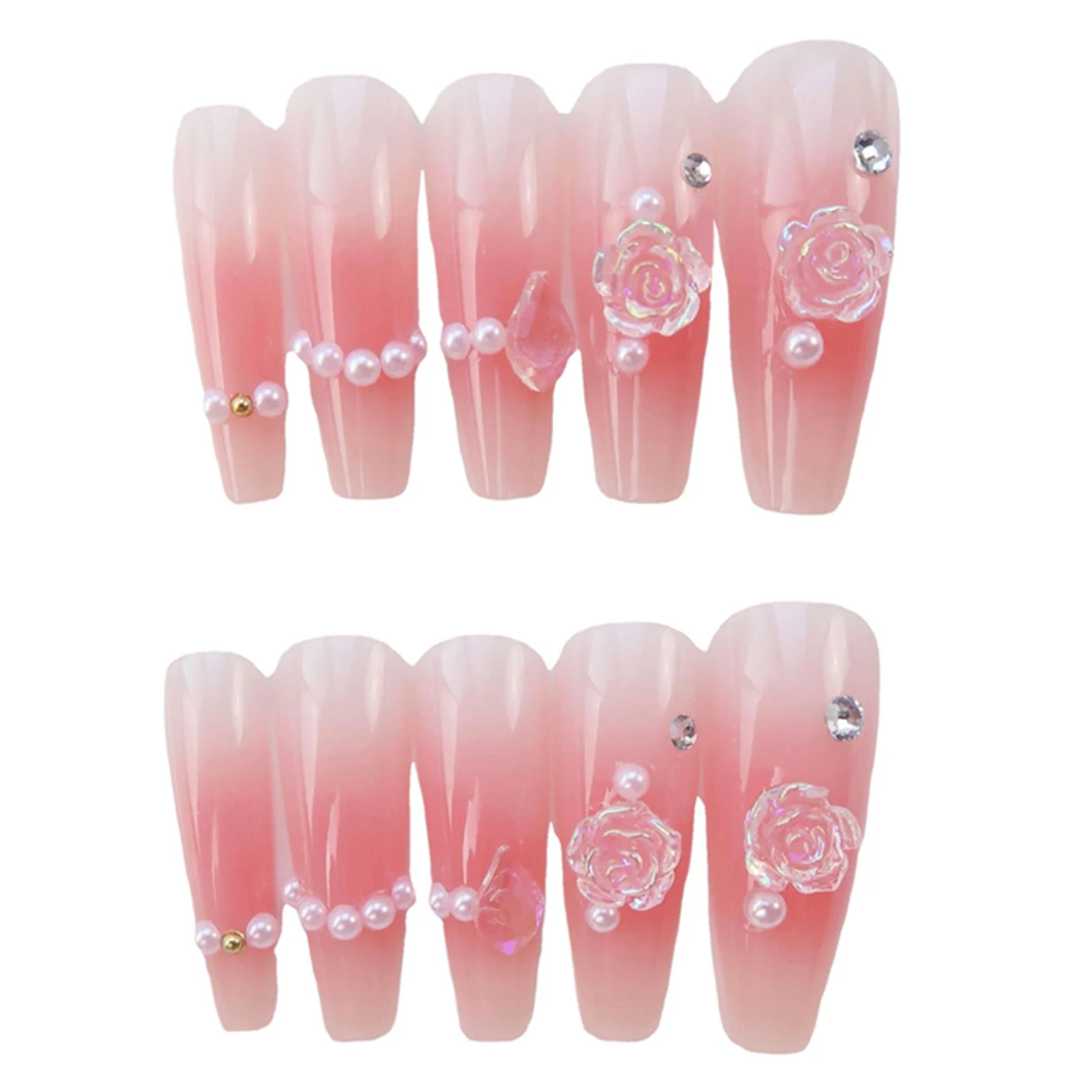 

Stereo Camellia Decorated Fake Nails No Gel And UV Light Needed Fake Nails for Dance Parties Weekend Trips
