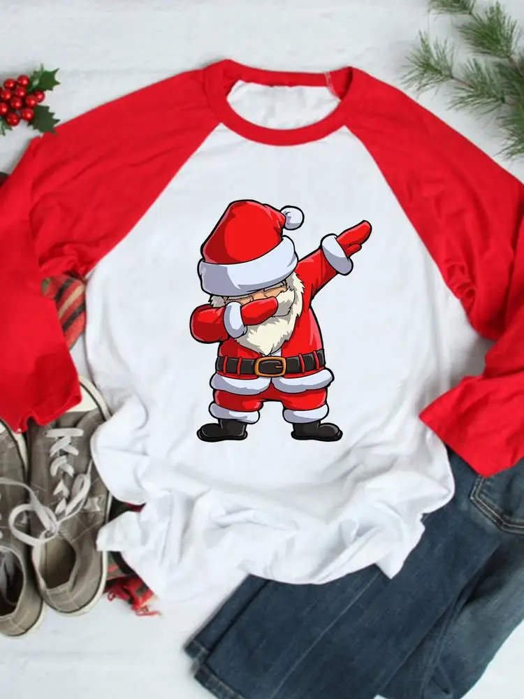 

Новогодняя женская одежда с принтом, футболки, праздничные топы, модная футболка с рисунком Санта-Клауса на Рождество, праздник, футболка с ...