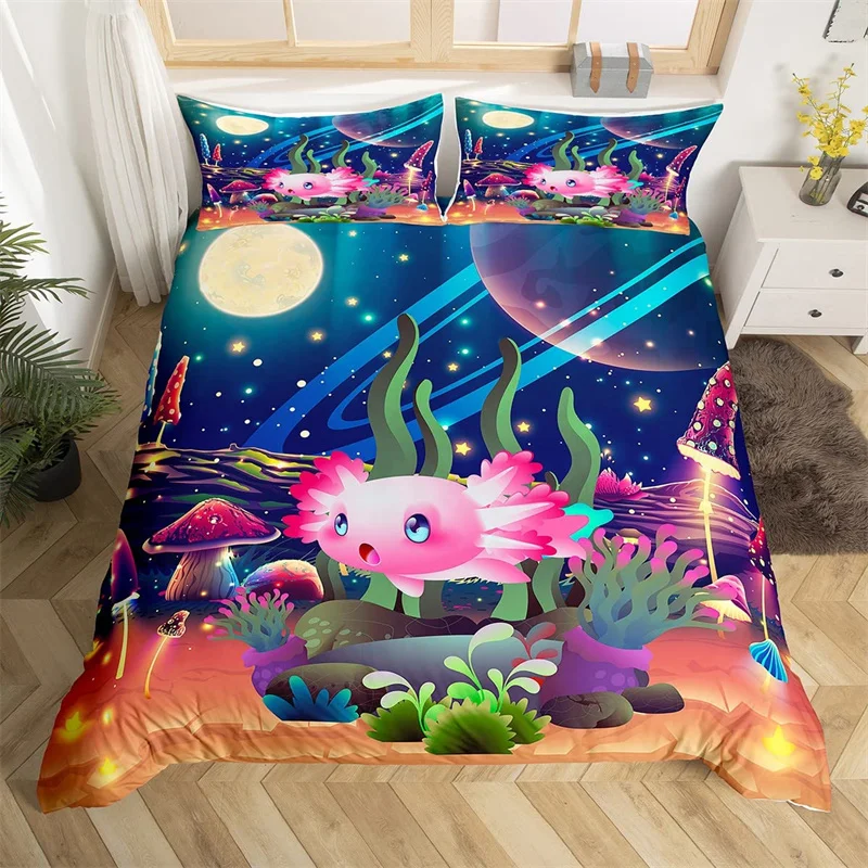 Cartoon Axolotl Duvet Cover Single Twin King Wildlife Animal Bedding Set Microfiber Galaxy Mushroom Comforter Cover For Boy Girl
Cartoon Axolotl Duvet Cover Single Twin King Wildlife Animal Bedding Set Microfiber Galaxy Mushroom Comforter Cover For Boy Girl