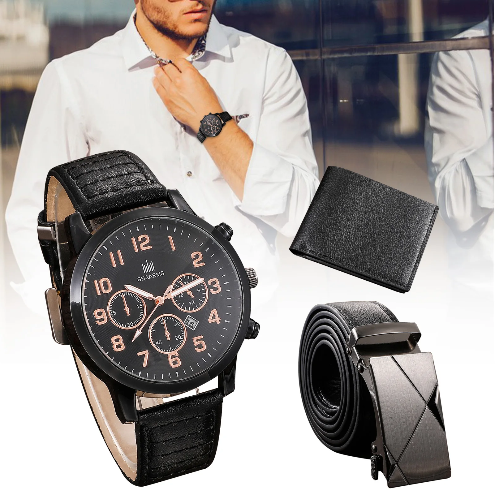 Men's Watch+Wallet+Belt Set Male's Gift for Father's Day Birthday Gift 3pcs/set Good-looking for Dad Boyfriend PU Strap NOV99
Men's Watch+Wallet+Belt Set Male's Gift for Father's Day Birthday Gift 3pcs/set Good-looking for Dad Boyfriend PU Strap NOV99