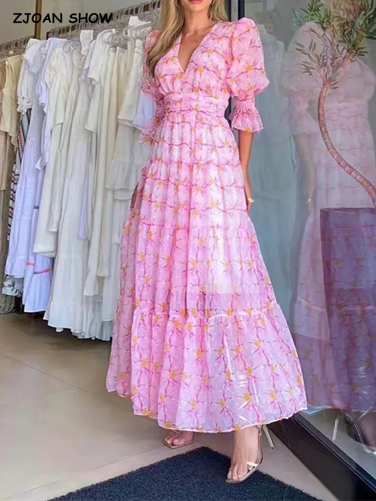 2022 Summer BOHO Pink Floral Print Maxi Long Dress Chiffon Half Sleeve Ruffle V-neck Ball Gown Sexy Women Party Dresses Robe
2022 Summer BOHO Pink Floral Print Maxi Long Dress Chiffon Half Sleeve Ruffle V-neck Ball Gown Sexy Women Party Dresses Robe