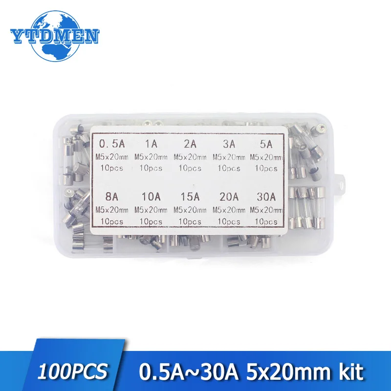 100Pcs/Box Fast Blow Tube Fuse 10 Values 5*20MM 0.5A 1A 2A 3A 5A 8A 10A 15A 20A 30A Amp Fuses Kits DIY Quick Blow Glass Tube
100Pcs/Box Fast Blow Tube Fuse 10 Values 5*20MM 0.5A 1A 2A 3A 5A 8A 10A 15A 20A 30A Amp Fuses Kits DIY Quick Blow Glass Tube