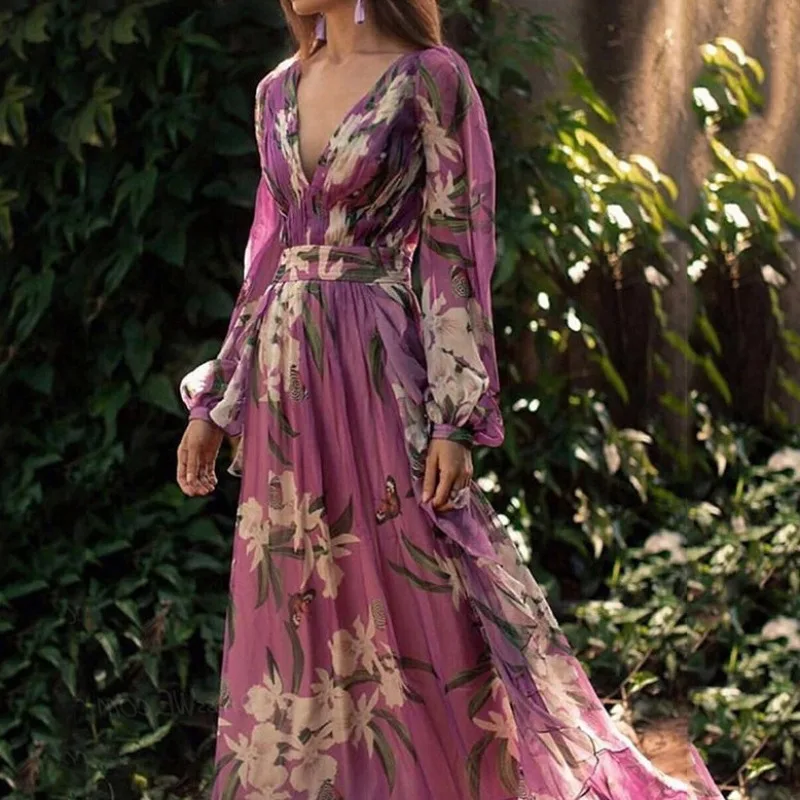 2023 Summer New Women's Printed Wear Dress V-neck Long Sleeve Retro Fairy Large Swing Dress
2023 Summer New Women's Printed Wear Dress V-neck Long Sleeve Retro Fairy Large Swing Dress