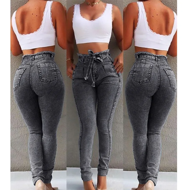 

Женские джинсы с завышенной талией, облегающие эластичные джинсы, облегающие бандажные обтягивающие джинсы с бахромой и эффектом пуш-ап, женская одежда 4XL, 5XL