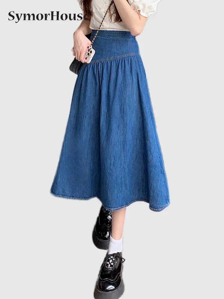 2022 New Stitching Denim Skirts Women Elegant Korean Style Elastic High Waist Jeans A-Line Vintage Folds Midi Skirt Female
2022 New Stitching Denim Skirts Women Elegant Korean Style Elastic High Waist Jeans A-Line Vintage Folds Midi Skirt Female