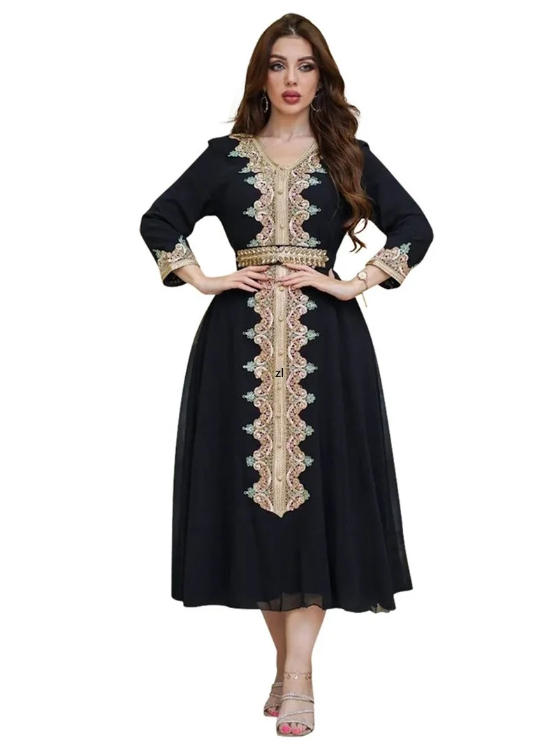 Fashion Muslim Party Dresses Summer 2022 Pearl Chiffon Colored Lace Rhinestones Tape Trim V Neck Dubai Morocco Robe Eid
Fashion Muslim Party Dresses Summer 2022 Pearl Chiffon Colored Lace Rhinestones Tape Trim V Neck Dubai Morocco Robe Eid