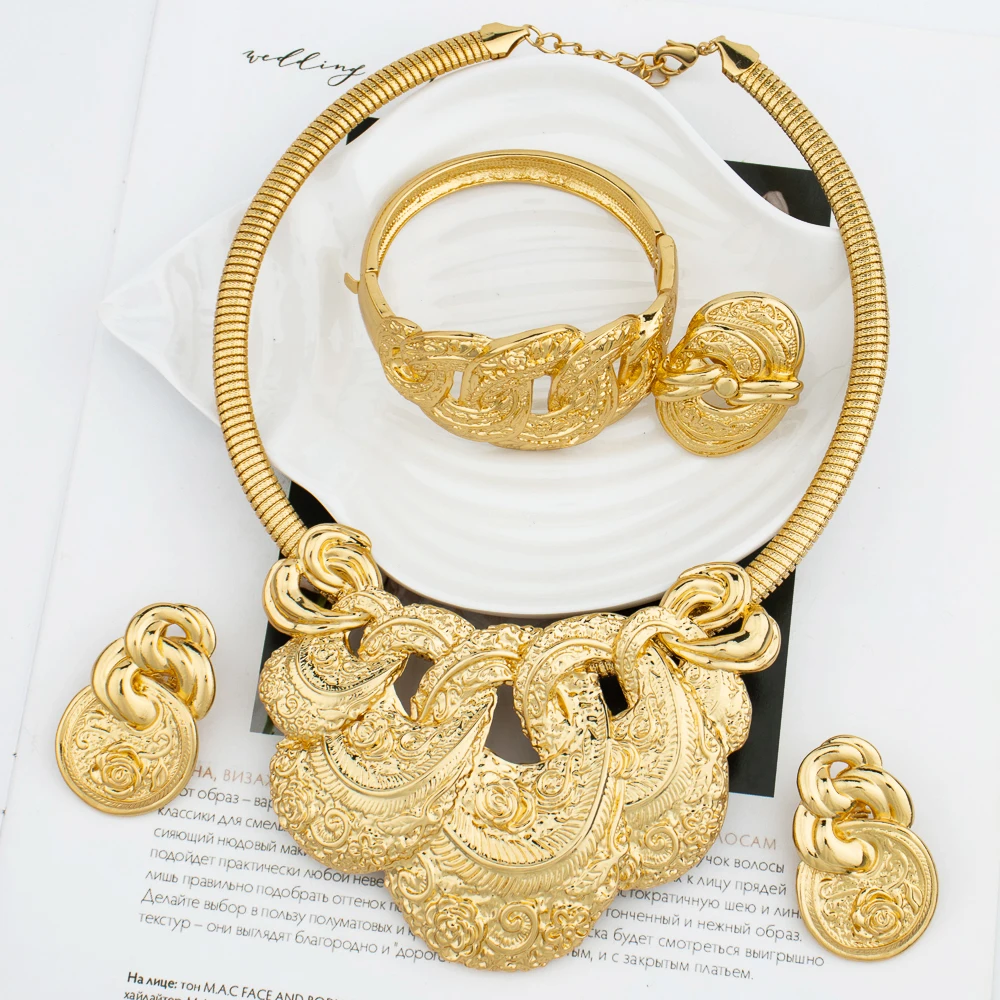 New Wedding African Necklace Gold Plated Ring Bracelet Earrings Fashion Women Jewelry Pendant Dubai Pendant Party Gift
New Wedding African Necklace Gold Plated Ring Bracelet Earrings Fashion Women Jewelry Pendant Dubai Pendant Party Gift