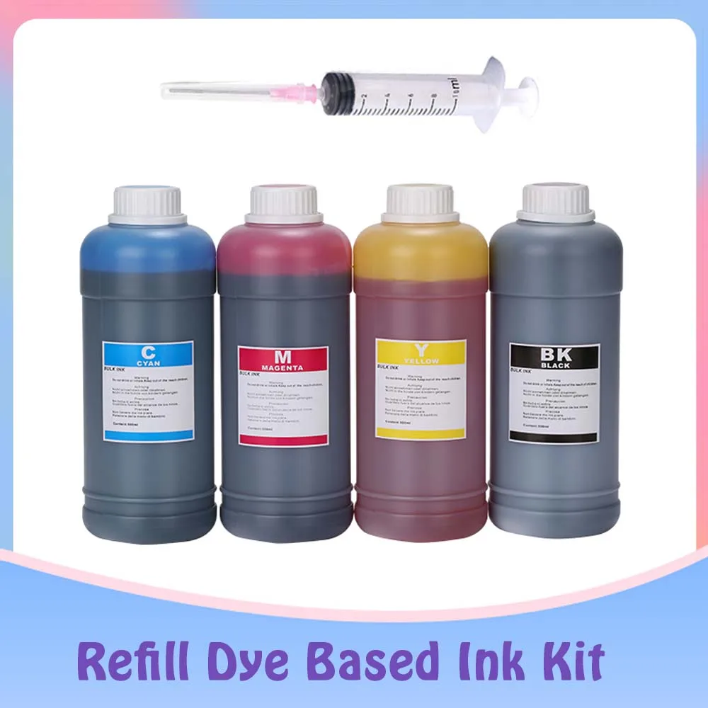 

500ML Black Refilled Dye Universal Ink Kit Compatible for HP Canon Epson Brother Deskjet Printers Tank Ink Cartridges CISS Ink