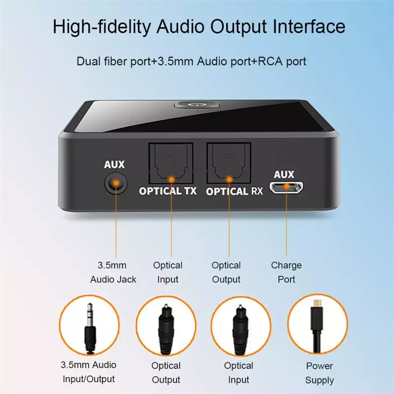 5.0 Transmitter Receiver Low Latency 3.5mm AUX Jack Optical Stereo Music Wireless Audio Adapter For PC TV Car Speaker
5.0 Transmitter Receiver Low Latency 3.5mm AUX Jack Optical Stereo Music Wireless Audio Adapter For PC TV Car Speaker