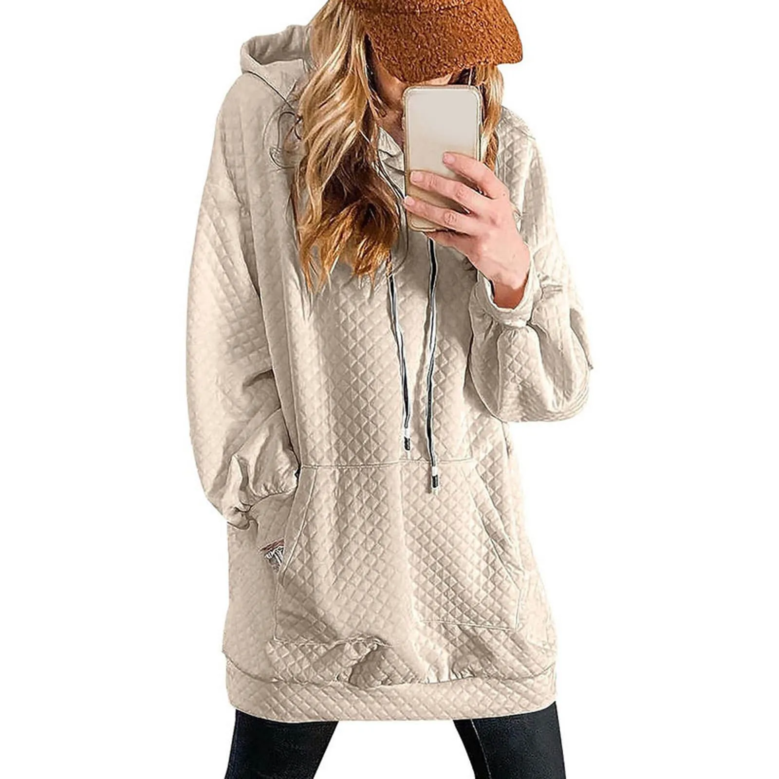 Women 2023 Autumn And Winter Fashion Waffle Hoodies Solid Color Casual Pullover Top Loose Long Sweatshirt Dress With Pocket
Women 2023 Autumn And Winter Fashion Waffle Hoodies Solid Color Casual Pullover Top Loose Long Sweatshirt Dress With Pocket