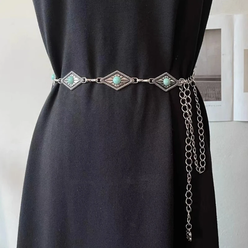 

Elegant Ladies Alloy Waist Belt Delicate Relief Turquoise Buckle Belt Summer Dress Women Summer Seaside Waist Belt Drop Shipping
