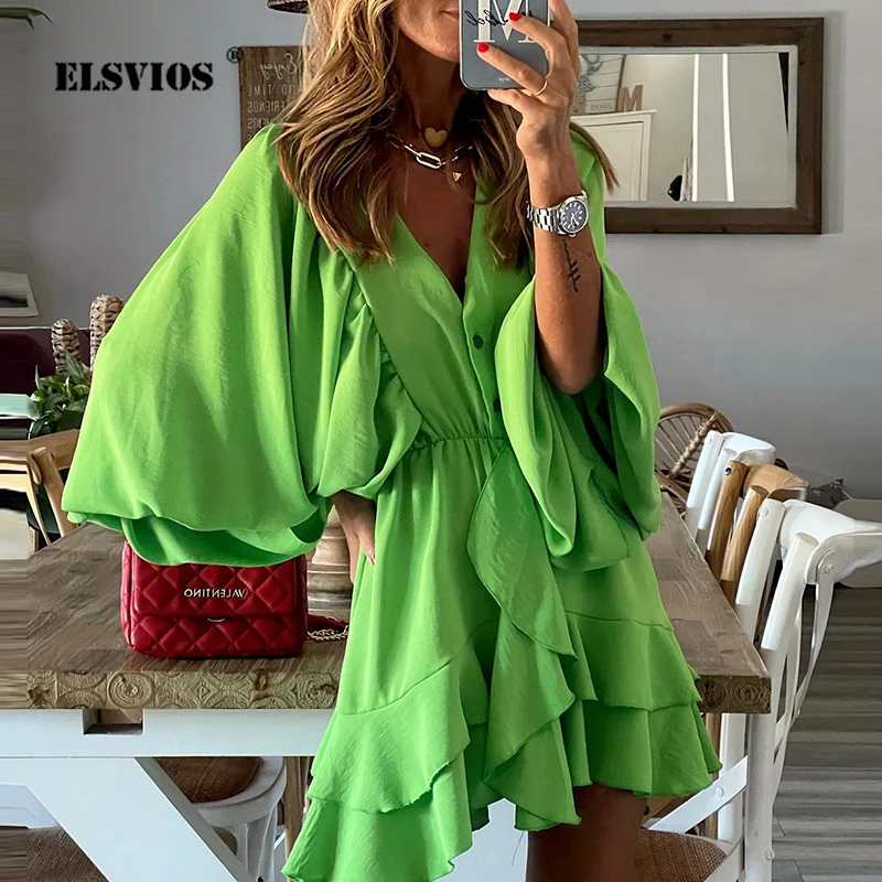 Casual Button V Neck Solid Dress Women Spring New Elegant Mini Party Dresses Lady Summer Loose Fashion Irregular Ruffle Vestidos
Casual Button V Neck Solid Dress Women Spring New Elegant Mini Party Dresses Lady Summer Loose Fashion Irregular Ruffle Vestidos