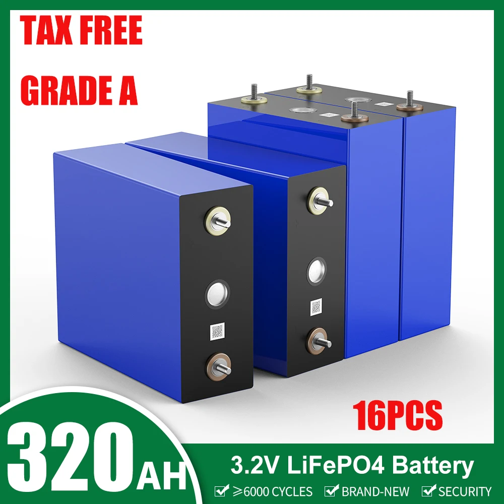 16PCS 320AH Lifepo4 Battery 3.2V Grade A Rechargeable Lithium Iron Phosphate Battery Pack 12V 24V 48V For RV Boat Solar Storage
16PCS 320AH Lifepo4 Battery 3.2V Grade A Rechargeable Lithium Iron Phosphate Battery Pack 12V 24V 48V For RV Boat Solar Storage