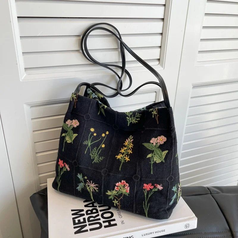

Hylhexyr 2023 Vintage Flowering Pattern Shoulder Bag Female Cotton Linen Cloth Tote Bags Fashionable Women Handbag