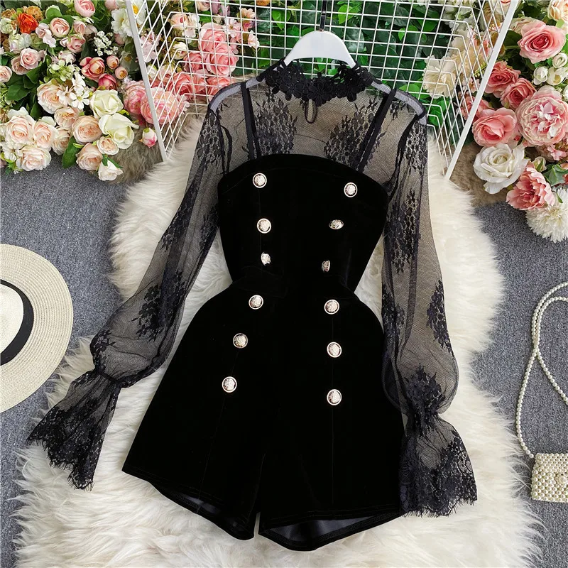 Light Familiar Style Temperament Suit Lace Embroidered Mesh Top Foreign Style Velvet Tube Top Jumpsuit Shorts Two-piece Women'sL
Light Familiar Style Temperament Suit Lace Embroidered Mesh Top Foreign Style Velvet Tube Top Jumpsuit Shorts Two-piece Women'sL