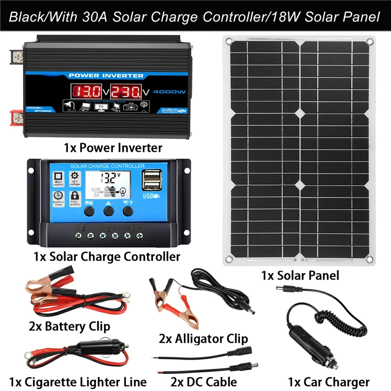 110V/220V Solar Panel System 18V18W Solar Panel 30A Charge Controller 4000W Car Solar Inverter Kit Complete Power Generation Kit
110V/220V Solar Panel System 18V18W Solar Panel 30A Charge Controller 4000W Car Solar Inverter Kit Complete Power Generation Kit