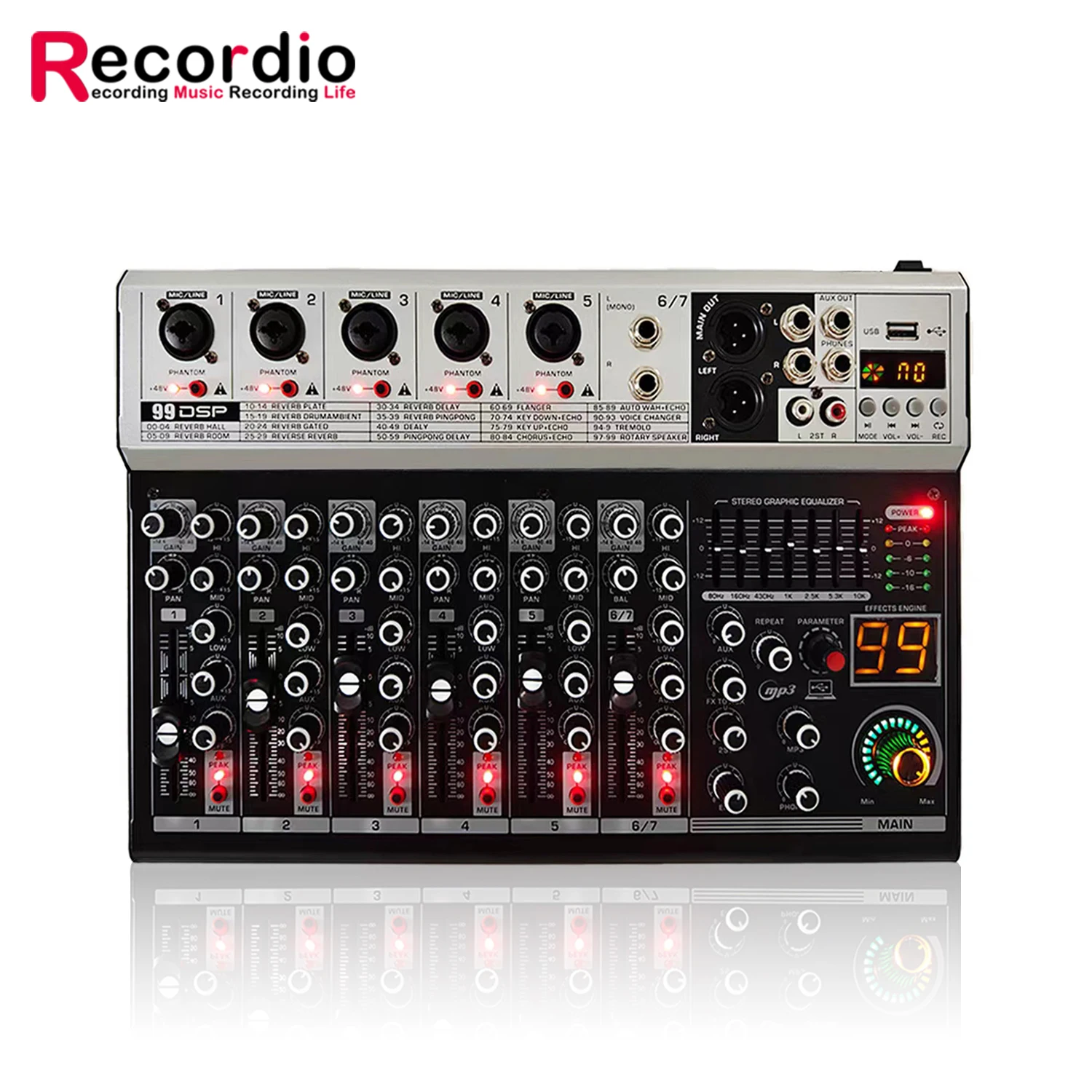GAX-K7 7-Channel DJ mixer Console USB Computer Recording 48V Power Supply With 99 DSP Effects Suitable For Live Streaming Stag
GAX-K7 7-Channel DJ mixer Console USB Computer Recording 48V Power Supply With 99 DSP Effects Suitable For Live Streaming Stag