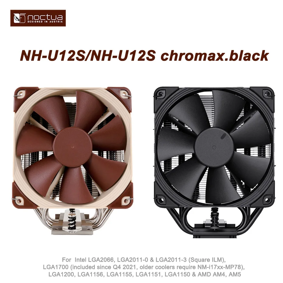

Noctua NH-U12S chromax.black PWM Tower CPU Cooler 120mm Silence Cooling Fan For Intel LGA 1700/2066/2011/115X/AM4/AM5