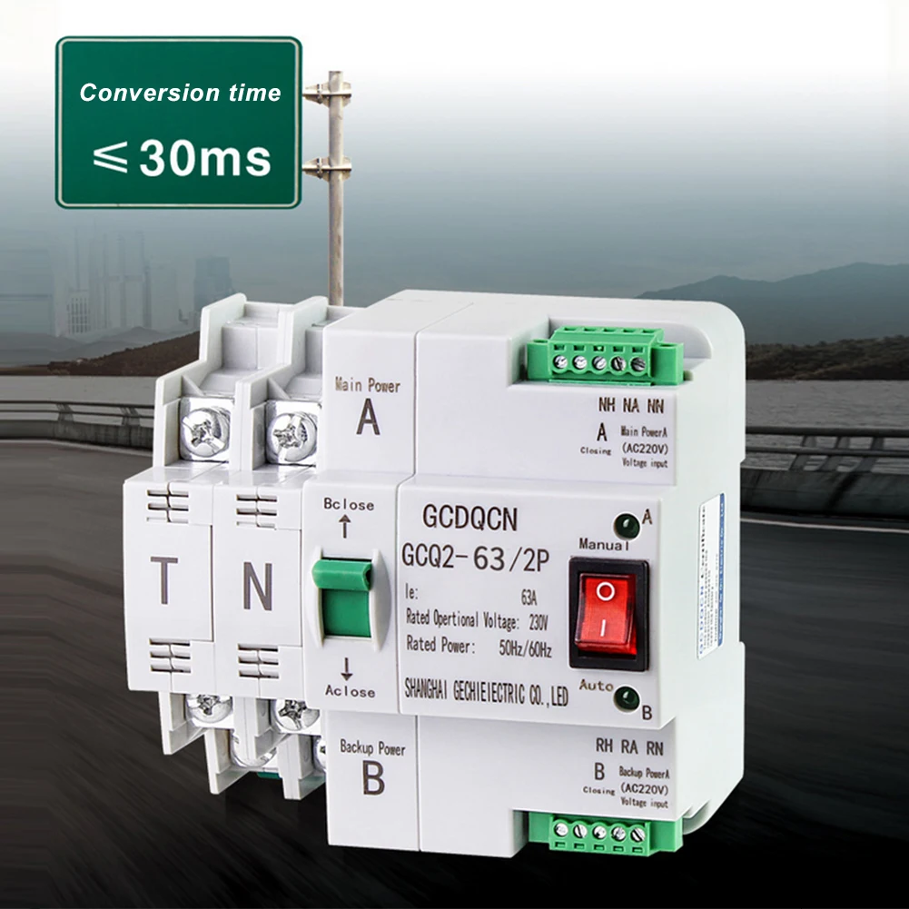 1 Pcs Dual Power Automatic Transfer Switch 2P 63A For Generator Changeover Switch 230V AC 50/60Hz Air Conditioners Refrigerators
1 Pcs Dual Power Automatic Transfer Switch 2P 63A For Generator Changeover Switch 230V AC 50/60Hz Air Conditioners Refrigerators