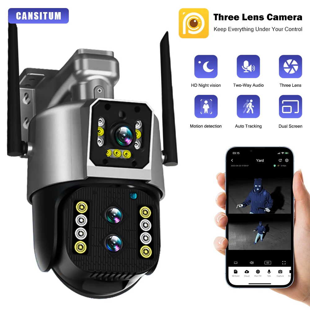 8MP 4K IP WiFi Outdoor Camera PTZ Three Lens Dual Screen 12 MP 10X Hybrid Zoom Auto Tracking Waterproof Security Cam
8MP 4K IP WiFi Outdoor Camera PTZ Three Lens Dual Screen 12 MP 10X Hybrid Zoom Auto Tracking Waterproof Security Cam