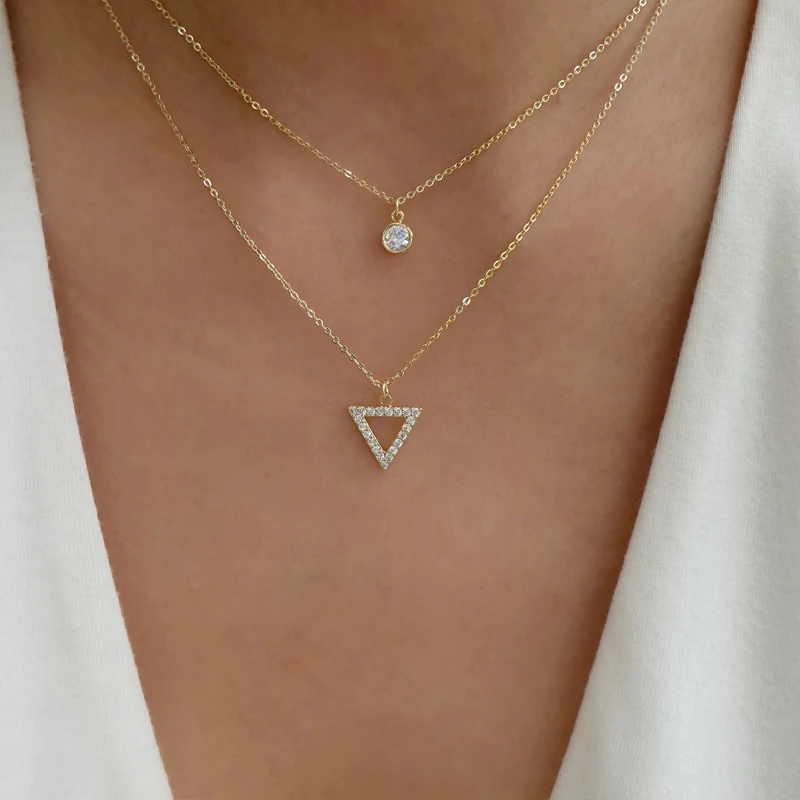 2 Tier Set Women's Pendant Necklace Zircon Clavicle Chain Triangle Female Necklace Bohemian Jewelry Necklace Gift One Piece
2 Tier Set Women's Pendant Necklace Zircon Clavicle Chain Triangle Female Necklace Bohemian Jewelry Necklace Gift One Piece